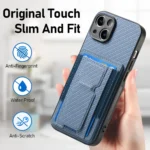 Carbon Fiber Fold Stand Elastic Card Bag Phone Case, For iPhone 11, For iPhone 11 Pro, For iPhone XR, For iPhone XS Max - Image 6