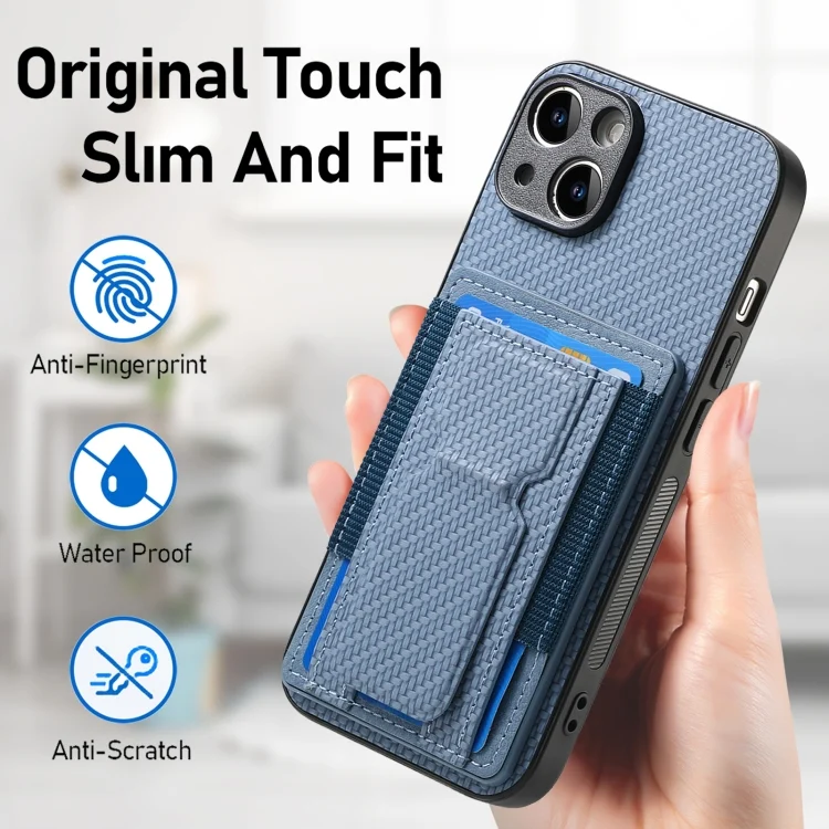 SYA002538716A_4.webp Carbon Fiber Fold Stand Elastic Card Bag Phone Case, For iPhone 11, For iPhone 11 Pro, For iPhone XR, For iPhone XS Max - Image 6