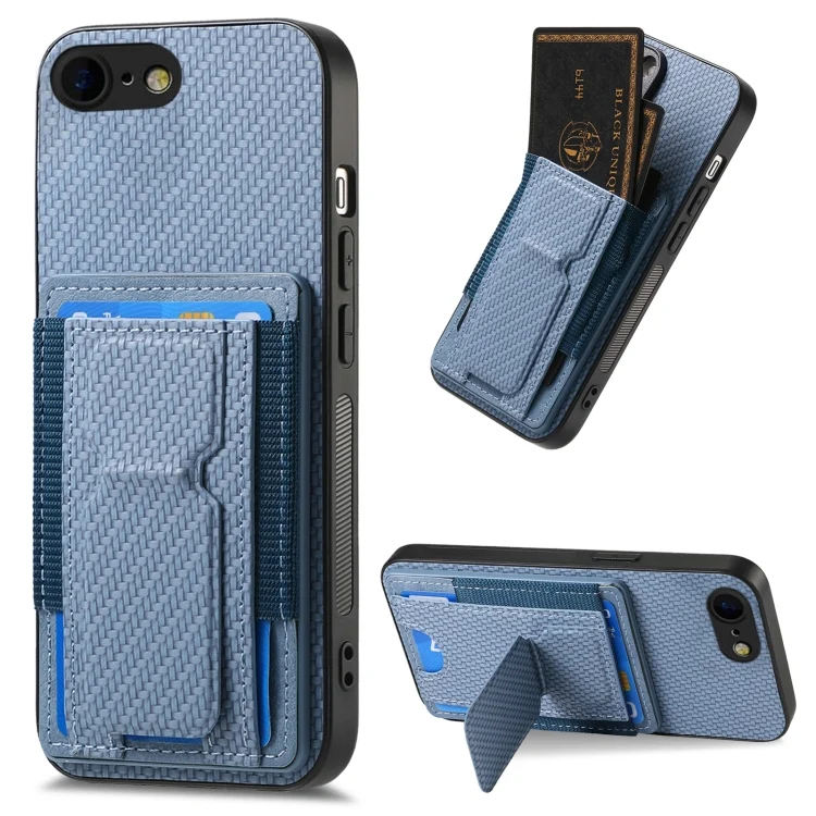 SYA002538720A.webp Carbon Fiber Fold Stand Elastic Card Bag Phone Case, For iPhone 7 / 8 / SE 2022, For iPhone X / XS, For iPhone 7 Plus / 8 Plus, For iPhone 6 Plus / 6s Plus - Image 1