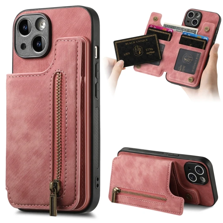 Retro Leather Zipper Wallet Back Phone Case, For iPhone 13, For iPhone 12, For iPhone 12 Pro Max