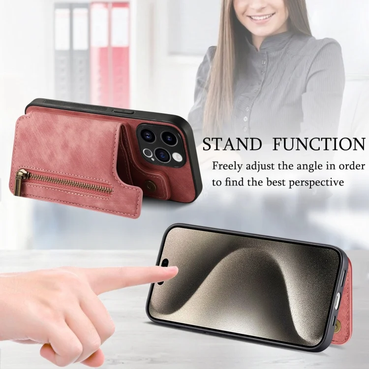 SYA002541614A_3.webp Retro Leather Zipper Wallet Back Phone Case, For iPhone 11 Pro, For iPhone X / XS, For iPhone XR - Image 4