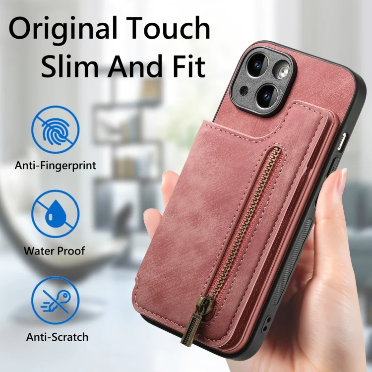 SYA002541620A_4.webp Retro Leather Zipper Wallet Back Phone Case, For iPhone 6 / 6s - Image 5