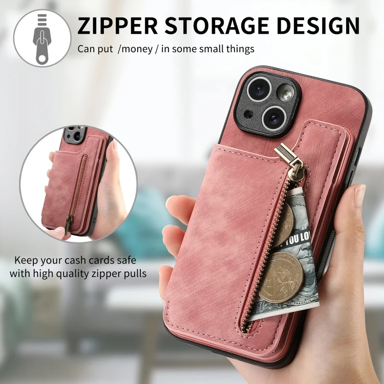SYA002541620A_6.webp Retro Leather Zipper Wallet Back Phone Case, For iPhone 6 / 6s - Image 7
