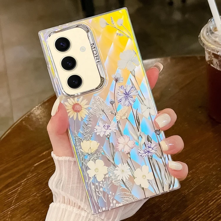 Electroplating Laser Flower Texture TPU Phone Case, For Samsung Galaxy S24+ 5G