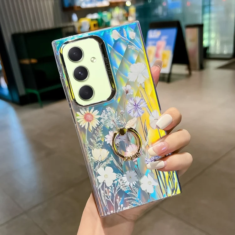 Electroplating Laser Flower Ring Holder TPU Phone Case, For Samsung Galaxy A54 5G