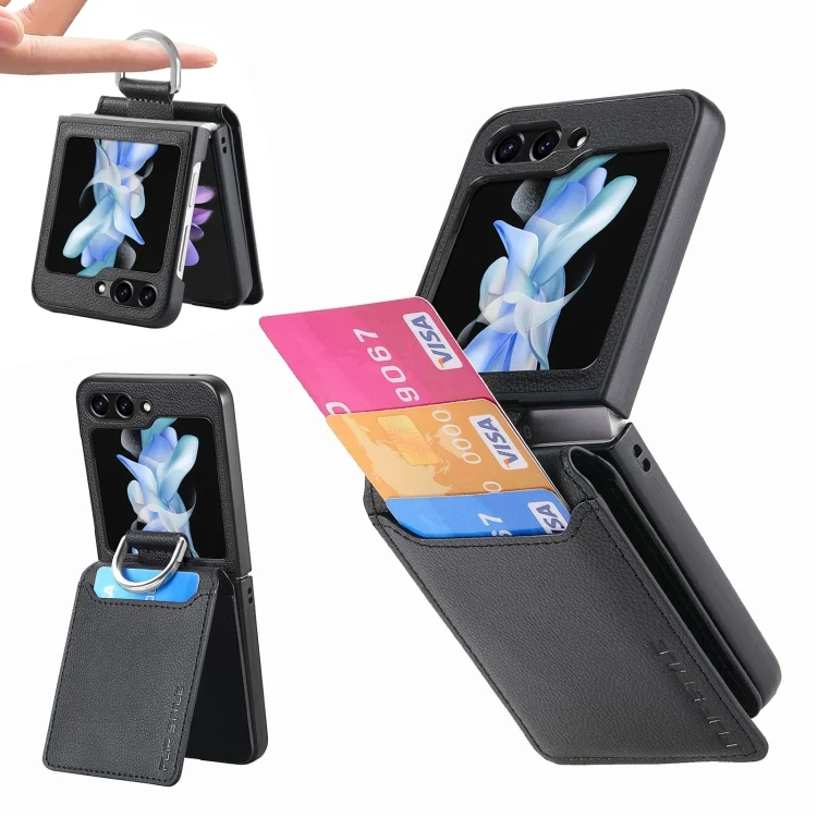 Litchi Texture Leather Ring Wallet Phone Case, For Samsung Galaxy Z Flip5