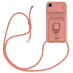 Sliding Camshield Magnetic Card Holder Silicone Phone Case with Lanyard, For iPhone 16e, For iPhone 16 Pro Max, For iPhone 16 Pro