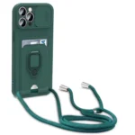 Sliding Camshield Magnetic Card Holder Silicone Phone Case with Lanyard, For iPhone 16e, For iPhone 16 Pro Max, For iPhone 16 Pro - Image 3