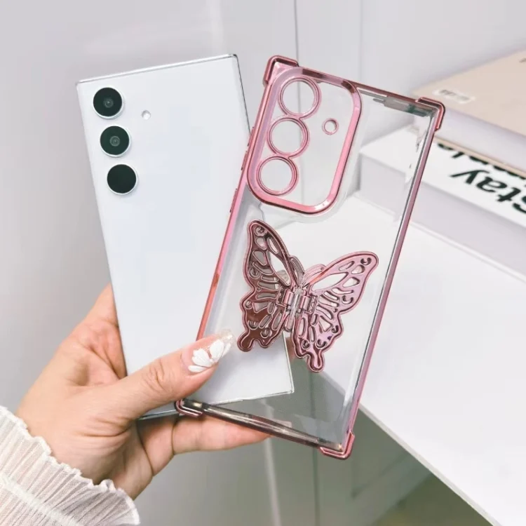 Electrpolated 3D Butterfly Holder TPU Phone Case, For Samsung Galaxy A15, For Samsung Galaxy A55, For Samsung Galaxy A35, For Samsung Galaxy S24 Ultra 5G