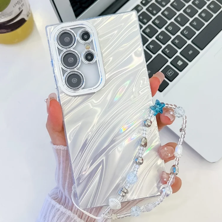 Plating Glitter Texture Chain Wristband TPU Phone Case with Lens Film, For Samsung Galaxy S25 Ultra 5G
