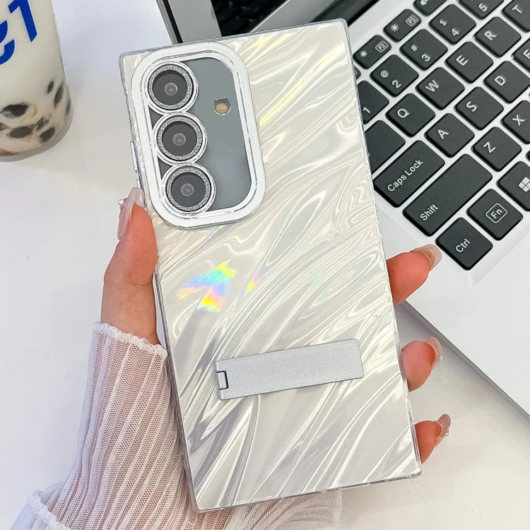 Plating Glitter Texture Fold Holder TPU Phone Case with Lens Film, For Samsung Galaxy A15 5G