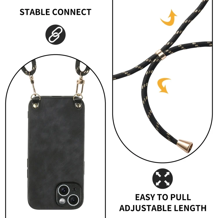 SYA002714130A_5.webp Vintage Leather PC Back Cover Phone Case with Crossbody Strap, For iPhone 6 / 6s - Image 7