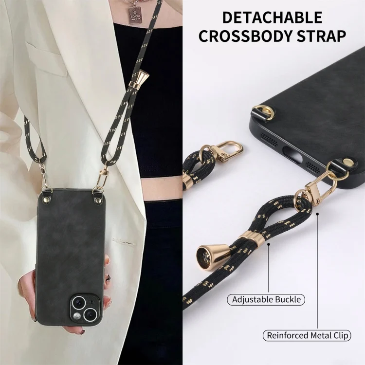 SYA002714130A_6.webp Vintage Leather PC Back Cover Phone Case with Crossbody Strap, For iPhone 6 / 6s - Image 8