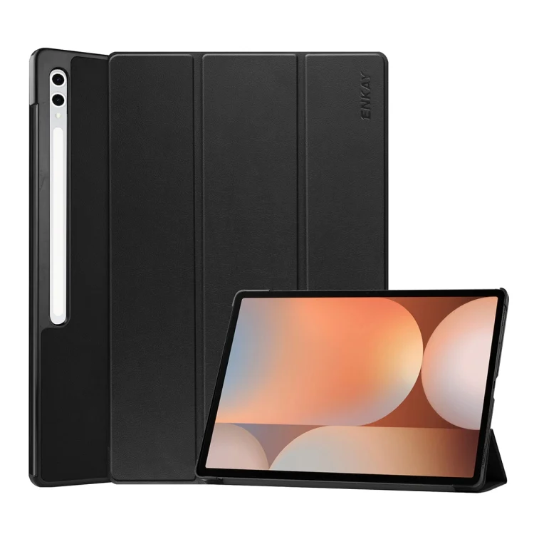ENKAY Tri-fold Custer Texture Plastic Leather Smart Tablet Case with Pen Slot, For Samsung Galaxy Tab S10 Ultra / S9 Ultra, For Samsung Galaxy Tab S10+ / S9+ / S9 FE+