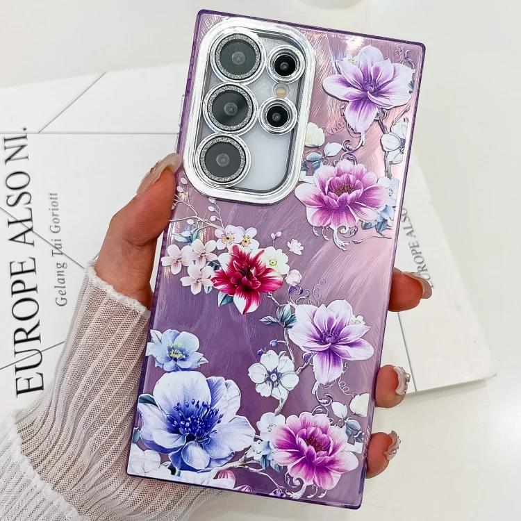 Electroplating Flowers Plants Texture TPU Phone Case, For Samsung Galaxy S24 Ultra 5G
