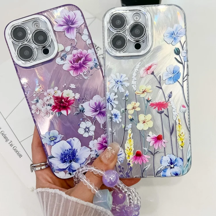SYA0027433_B2.webp Electroplating Flowers Plants Texture Wristband TPU Phone Case, For iPhone 13 - Image 3