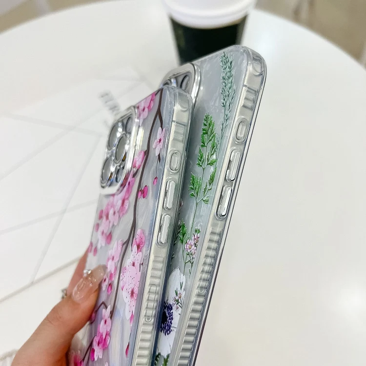 SYA0027433_B5.webp Electroplating Flowers Plants Texture Wristband TPU Phone Case, For iPhone 13 - Image 6