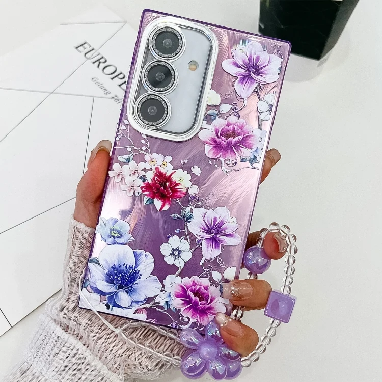 Electroplating Flowers Plants Texture Wristband TPU Phone Case, For Samsung Galaxy S24 FE 5G