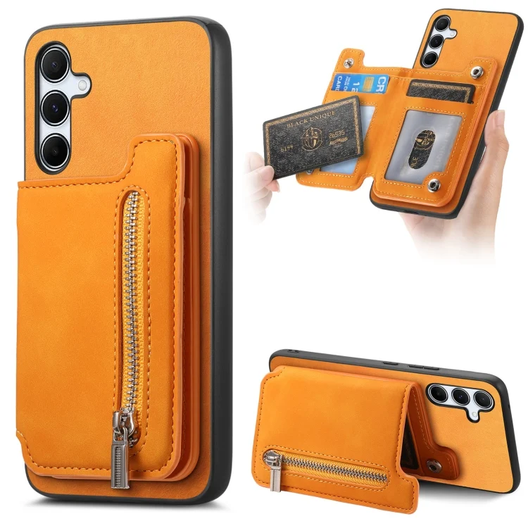 Retro MagSafe Zipper Wallet Card Bag Back Phone Case, For Samsung Galaxy A55 5G, For Samsung Galaxy A35 5G