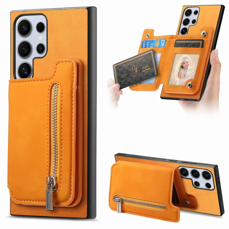 Retro MagSafe Zipper Wallet Card Bag Back Phone Case, For Samsung Galaxy S25 Ultra 5G, For Samsung Galaxy A06