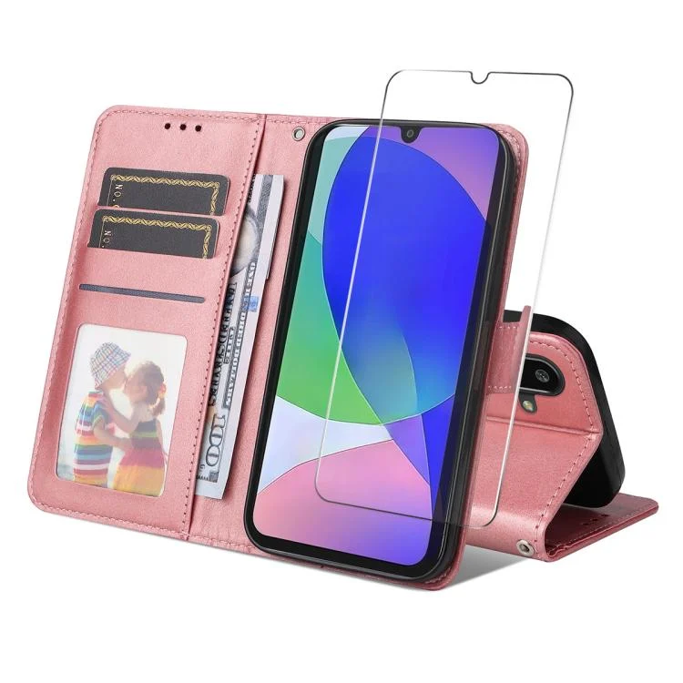 ENKAY Card Wallet Calf Texture Leather Phone Case with Screen Film, For Samsung Galaxy F16 / M16