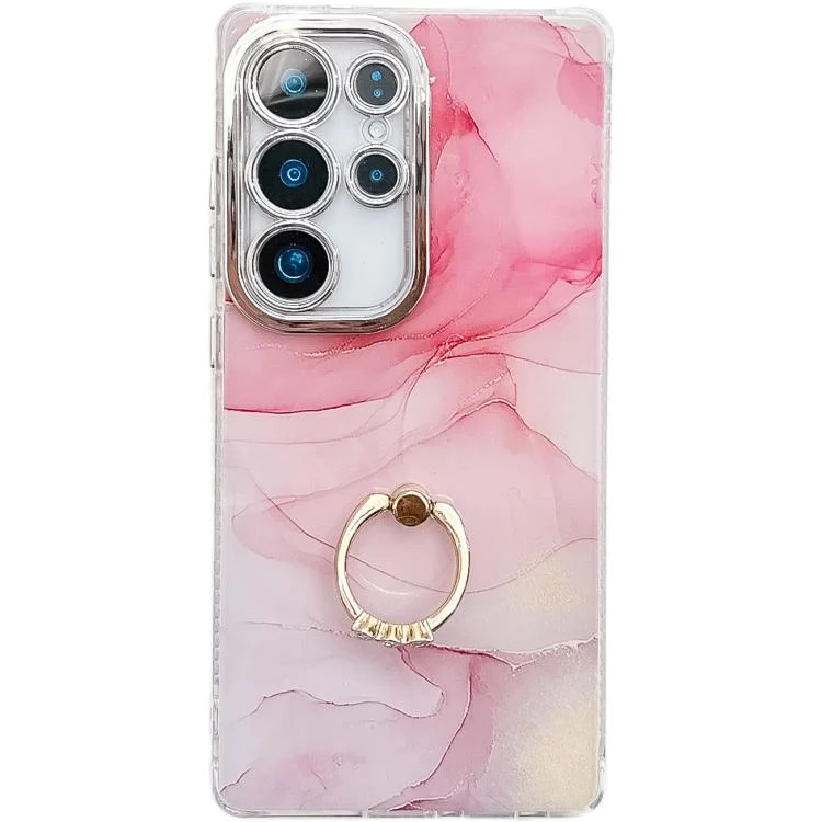 Electroplated Marble Texture Ring Holder Phone Case, For Samsung Galaxy S24 Ultra 5G