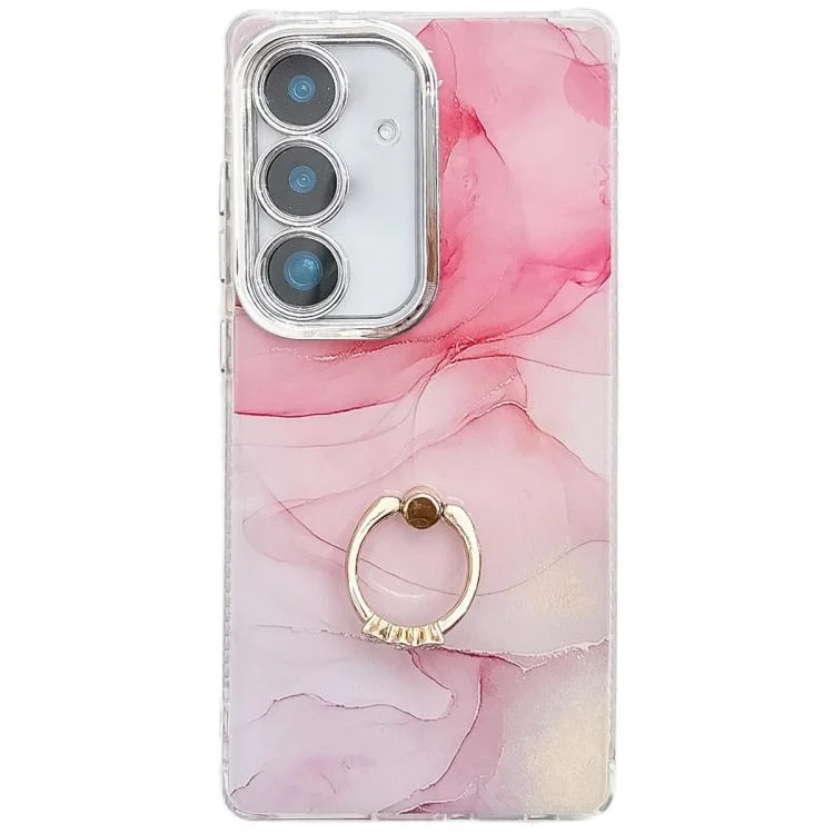 Electroplated Marble Texture Ring Holder Phone Case, For Samsung Galaxy S24 5G