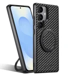 Suteni G3 Carbon Fiber Leather 360 Rotation Holder MagSafe Phone Case, For Samsung Galaxy S25 5G, For Samsung Galaxy S25+ 5G, For Samsung Galaxy S25 Ultra 5G, For Samsung Galaxy S24 Ultra 5G...