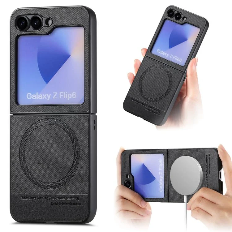 Twill Fabric Leather Skin Magnetic Back Phone Case, For Samsung Galaxy Z Flip5, For Samsung Galaxy Z Flip4