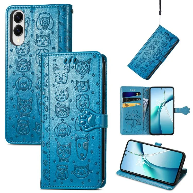 Cat and Dog Embossed Leather Phone Case, For Samsung Galaxy S25 Edge 5G, For Samsung Galaxy A26 5G