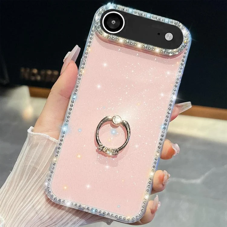 Rhinestone Glitter TPU Ring Holder Anti-fall Phone Case, For iPhone 17 Air, For iPhone 16e, For iPhone 16 Pro Max