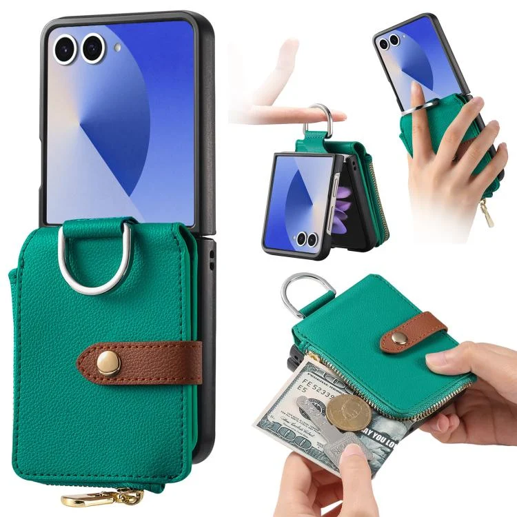 Litchi Texture Ring Vertical Zipper Wallet Phone Case, For Samsung Galaxy Z Flip7 5G