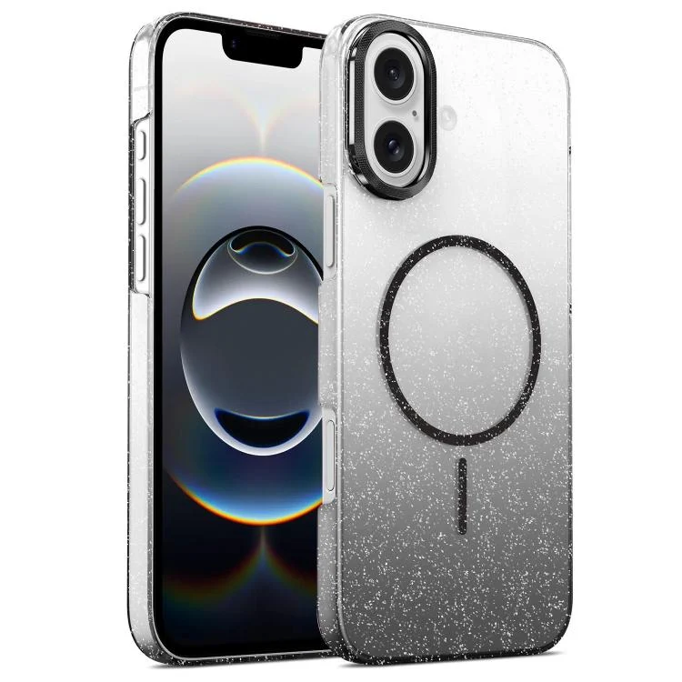 Gold Diamond Glitter Gradient MagSafe Shockproof Phone Case, For iPhone 16e, For iPhone 16 Pro Max, For iPhone 16 Pro, For iPhone 16 Plus