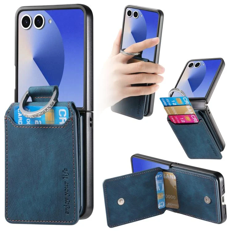 Retro Leather Ring Vertical Flip Wallet Phone Case, For Samsung Galaxy Z Flip7 5G, For Samsung Galaxy Z Flip6 / Flip7 FE, For Samsung Galaxy Z Flip5 5G