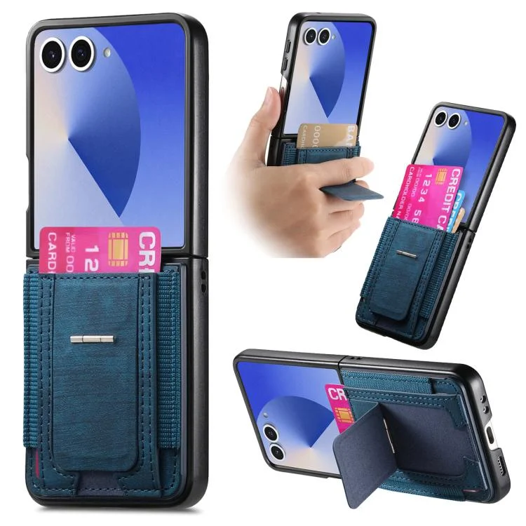 Retro Leather Fold Stand Elastic Card Bag Phone Case, For Samsung Galaxy Z Flip7 5G, For Samsung Galaxy Z Flip6 / Flip7 FE, For Samsung Galaxy Z Flip5 5G