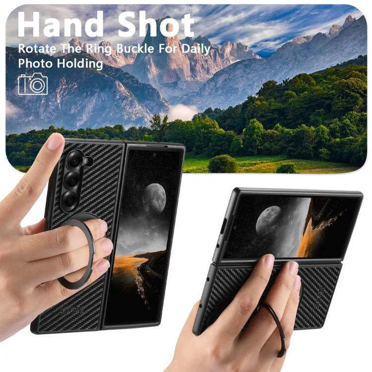 SYA002960301A_2.webp Suteni G3 Carbon Fiber Leather 360 Rotation Holder MagSafe Phone Case, For Samsung Galaxy Z Fold7 5G, For Samsung Galaxy Z Flip7 5G, For Samsung Galaxy Z Flip6 / Flip7 FE, For Samsung Galaxy Z Fold... - Image 3