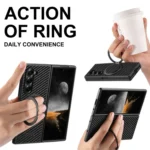 Suteni G3 Carbon Fiber Leather 360 Rotation Holder MagSafe Phone Case, For Samsung Galaxy Z Fold7 5G, For Samsung Galaxy Z Flip7 5G, For Samsung Galaxy Z Flip6 / Flip7 FE, For Samsung Galaxy Z Fold... - Image 4