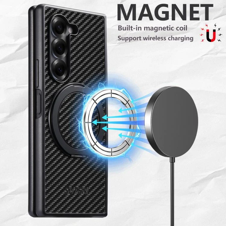 SYA002960301A_4.webp Suteni G3 Carbon Fiber Leather 360 Rotation Holder MagSafe Phone Case, For Samsung Galaxy Z Fold7 5G, For Samsung Galaxy Z Flip7 5G, For Samsung Galaxy Z Flip6 / Flip7 FE, For Samsung Galaxy Z Fold... - Image 5
