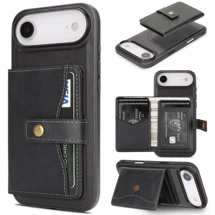 Kalebol Magnetic Button Card Bag MagSafe Ring Leather Phone Case, For iPhone 17 Air