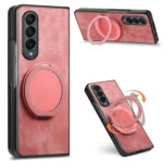 Retro Leather Rotation Round Holder Phone Case, For Samsung Galaxy Z Fold4