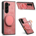 Retro Leather Rotation Round Holder Phone Case, For Samsung Galaxy Z Fold7, For Samsung Galaxy Z Fold6, For Samsung Galaxy Z Fold5