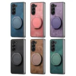 Retro Leather Rotation Round Holder Phone Case, For Samsung Galaxy Z Fold4 - Image 2