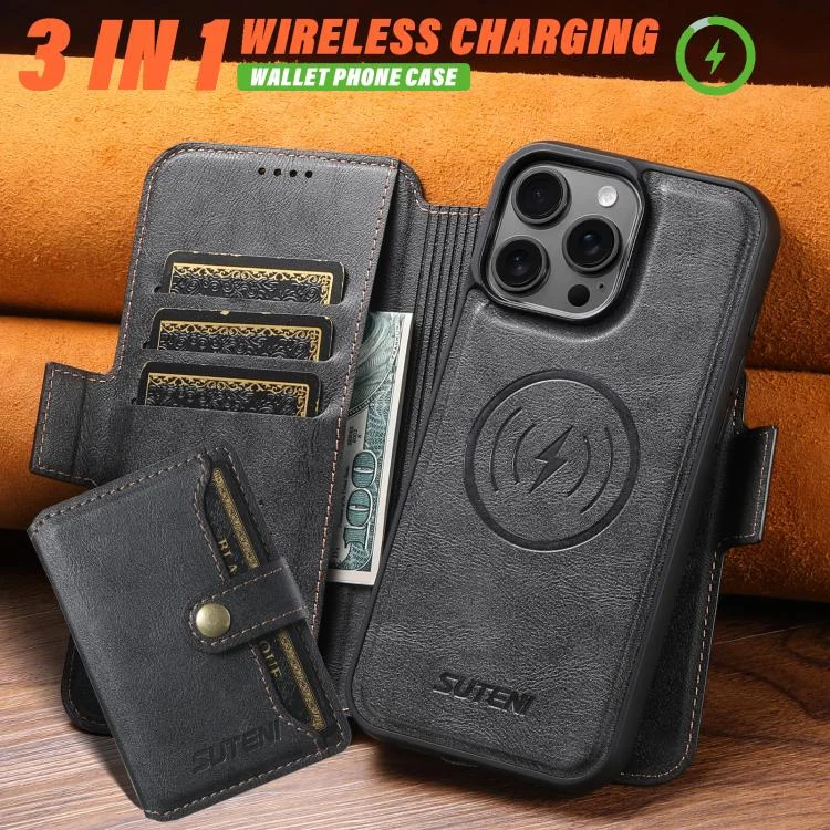 SYA002985101A_3.webp Suteni Q07S1 3-in-1 Detachable Wallet MagSafe Splicing Leather Phone Case, For iPhone 16 Pro Max, For iPhone 16 Pro, For iPhone 16 Plus, For iPhone 16, For iPhone 15 Pro Max, For iPhone 15 Pro - Image 5