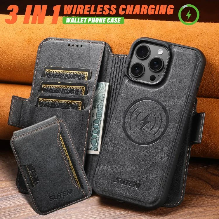SYA002987401A_3.webp Suteni Q06S3 3-in-1 Splicing Detachable Vertical Flip Wallet MagSafe Leather Phone Case, For iPhone 16 Pro Max, For iPhone 16 Pro, For iPhone 16 Plus, For iPhone 16, For iPhone 15 Pro Max... - Image 5