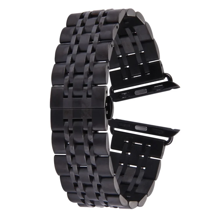 Hidden Butterfly Buckle 7 Beads Stainless Steel Watch Band For Apple Watch 42mm(Silver Gold)