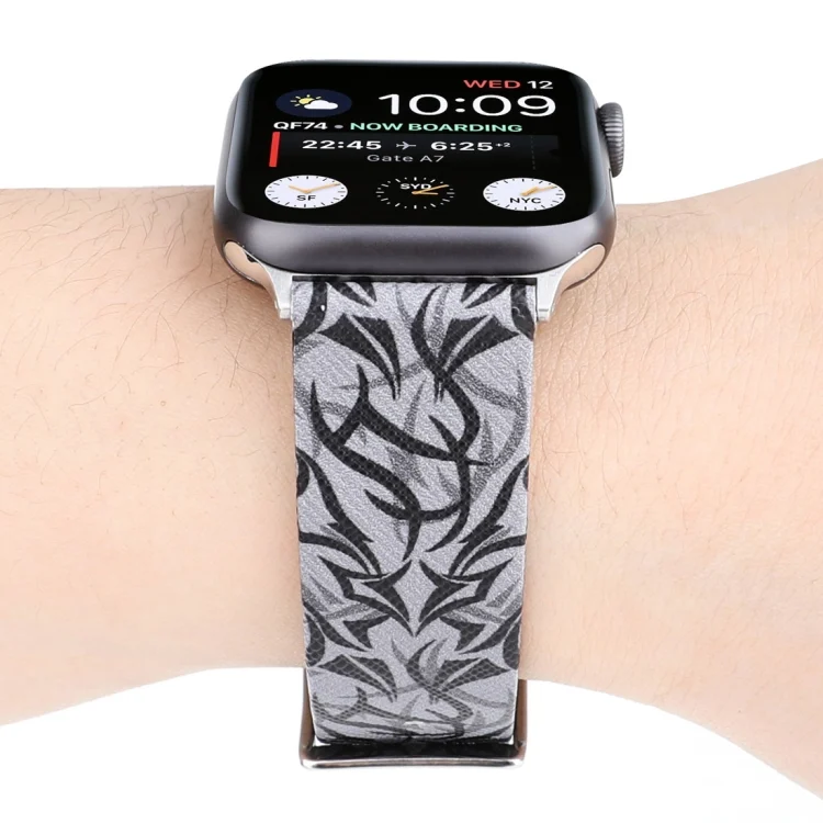 AW9305BH_5.webp Thorns Printing Genuine Leather Watch Band for Apple Watch Series 10 42mm / 9&8&7 41mm / SE 3&SE 2&6&SE&5&4 40mm / 3&2&1 38mm - Image 7