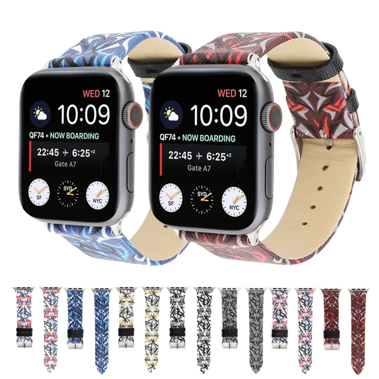 AW9305_B1.webp Thorns Printing Genuine Leather Watch Band for Apple Watch Series 10 42mm / 9&8&7 41mm / SE 3&SE 2&6&SE&5&4 40mm / 3&2&1 38mm - Image 2