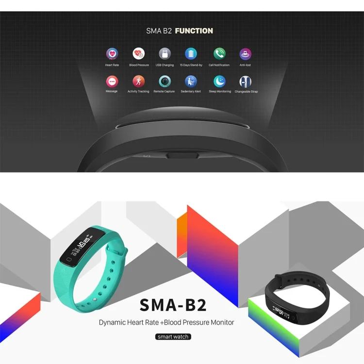 CA0103B_8.webp SMA-B2 Fitness Tracker Bluetooth 4.0 Smart Bracelet, IP67 Waterproof, Support Sports Modes / Heart Rate Monitor / Blood Pressure Monitor / Sleep Monitor - Image 10