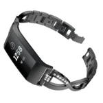 X-shaped Diamond-studded Metal Steel Watch Band for Fitbit Charge 3