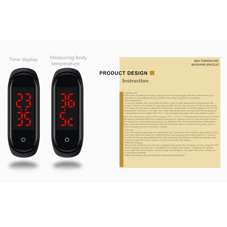 CA0614_5.webp V8 Smart Temperature Monitoring Bracelet, Temperature Measurement Range: 30-45 Degrees Celsius - Image 6